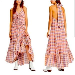 Free People Multicolored Plaid Halter/Backless Maxi Sundress